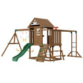 10 - in - 1 Wooden Swing Set for Backyard | Cedar Playset with Slide, Fort, Sandbox, Scaling Ladder & Kitchen Toys - Hippopotamus Barn