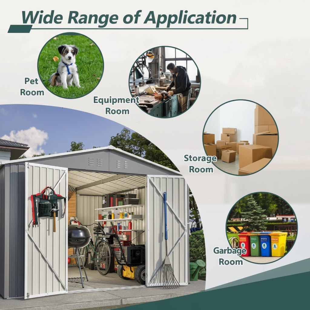 10 x 10 Ft Outdoor Metal Storage Shed – Lockable Door, Gable Roof, 100 Sq Ft | Gray | Backyard, Garden - Hippopotamus Barn