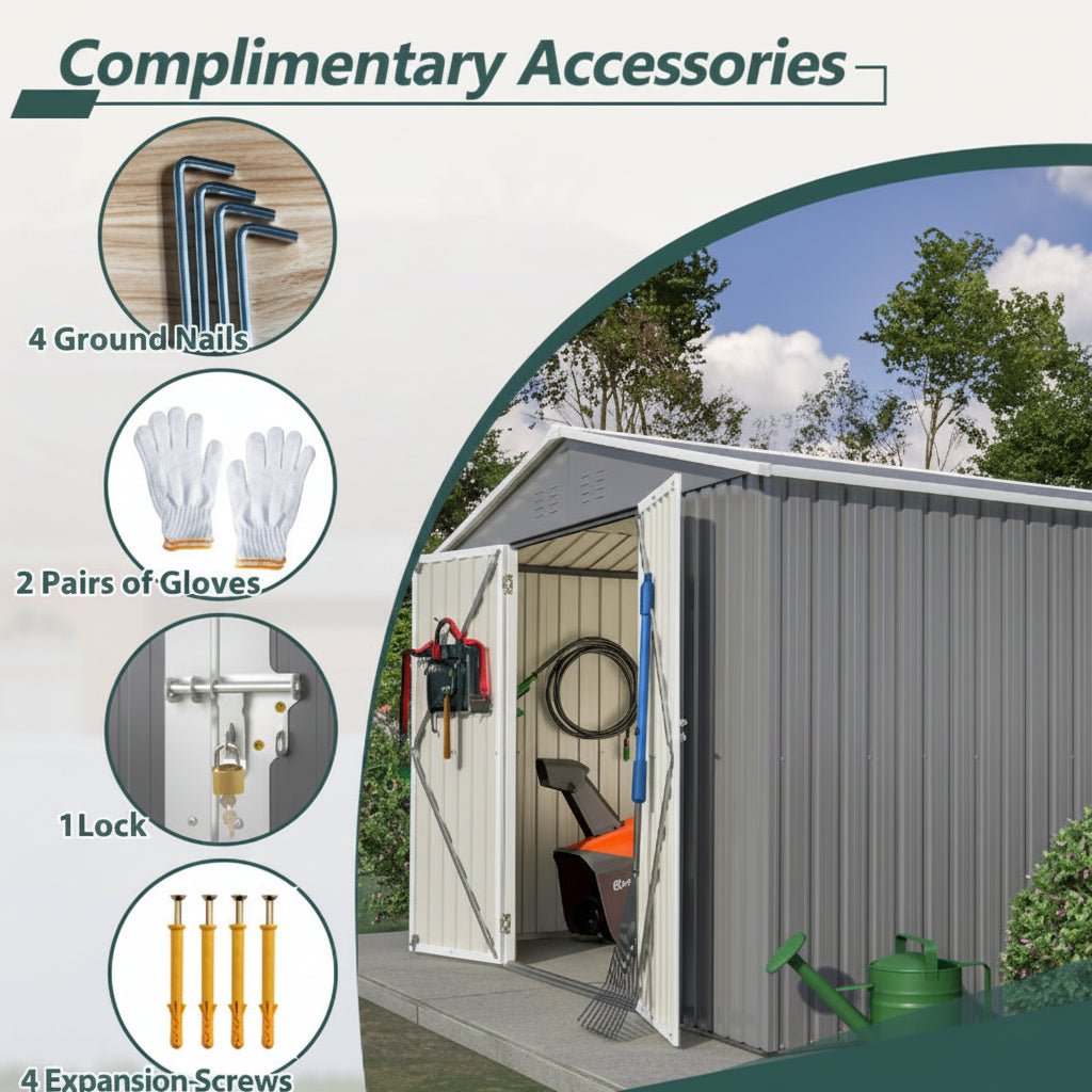 10 x 10 Ft Outdoor Metal Storage Shed – Lockable Door, Gable Roof, 100 Sq Ft | Gray | Backyard, Garden - Hippopotamus Barn