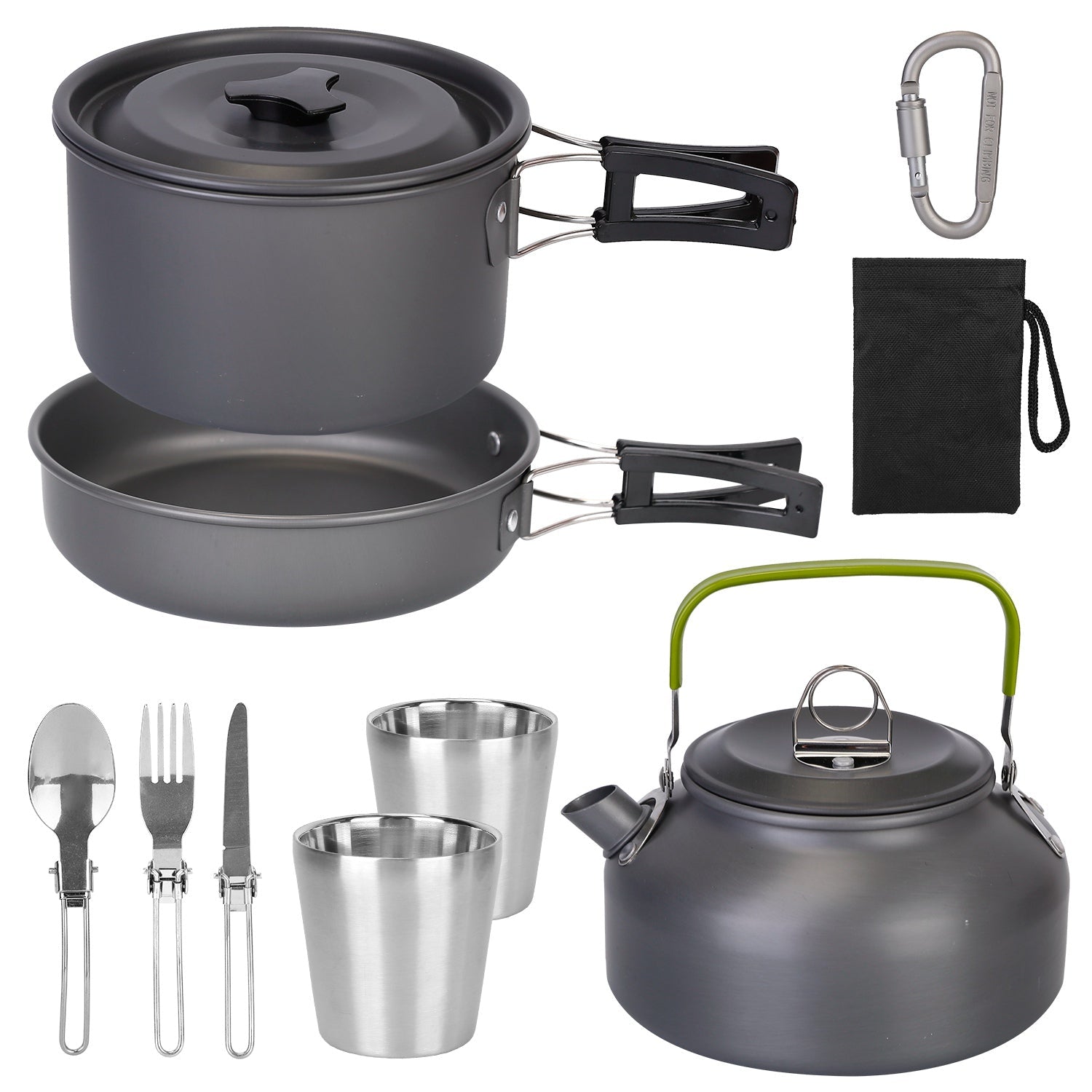 12 - Piece Camping Cookware Set - Portable Pot, Pan, Kettle & Utensils - Hippopotamus Barn