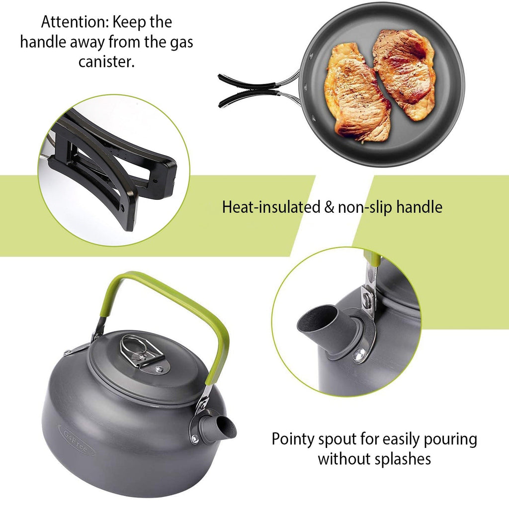12 - Piece Camping Cookware Set - Portable Pot, Pan, Kettle & Utensils - Hippopotamus Barn