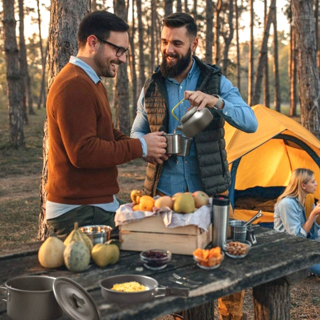 12 - Piece Camping Cookware Set - Portable Pot, Pan, Kettle & Utensils - Hippopotamus Barn
