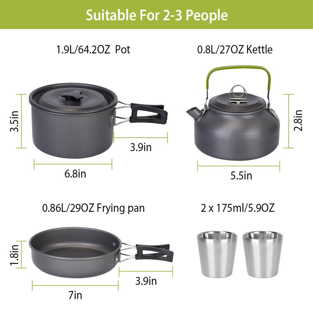 12 - Piece Camping Cookware Set - Portable Pot, Pan, Kettle & Utensils - Hippopotamus Barn