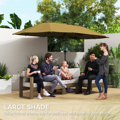 13 ft Double - Sided Patio Umbrella with Solar LED Lights | Crank Open | UPF30+ | Garden, Pool & Yard | Khaki - Hippopotamus Barn