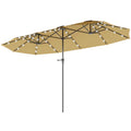 13 ft Double - Sided Patio Umbrella with Solar LED Lights | Crank Open | UPF30+ | Garden, Pool & Yard | Khaki - Hippopotamus Barn