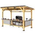 13' x 6' Wooden BBQ Grill Gazebo | Metal Hardtop Roof, 2 Bar Shelves & 6 Hooks | UV & Rain Protection | Natural Wood - Hippopotamus Barn
