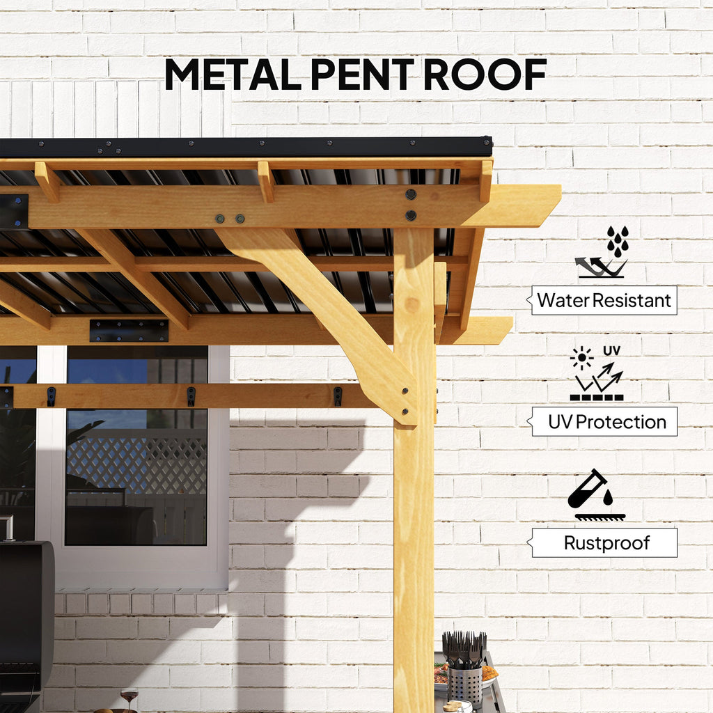 13' x 6' Wooden BBQ Grill Gazebo | Metal Hardtop Roof, 2 Bar Shelves & 6 Hooks | UV & Rain Protection | Natural Wood - Hippopotamus Barn