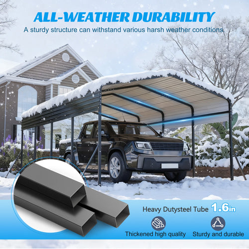 13x20 FT Heavy - Duty Metal Carport | Galvanized Steel Hardtop Roof | Triangle - Reinforced Frame | Car, Truck & Boat Shelter - Hippopotamus Barn