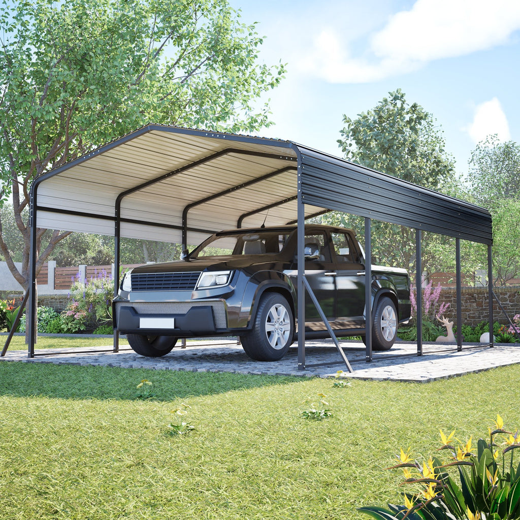 13x20 FT Heavy - Duty Metal Carport | Galvanized Steel Hardtop Roof | Triangle - Reinforced Frame | Car, Truck & Boat Shelter - Hippopotamus Barn