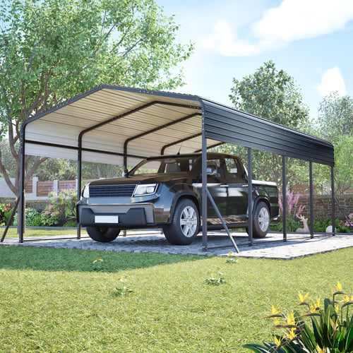 13x20 FT Heavy - Duty Metal Carport | Galvanized Steel Hardtop Roof | Triangle - Reinforced Frame | Car, Truck & Boat Shelter - Hippopotamus Barn