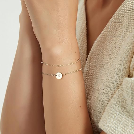 14K Gold Layered Bracelet - Adjustable Dainty Chain Bracelet for Women - Hippopotamus Barn