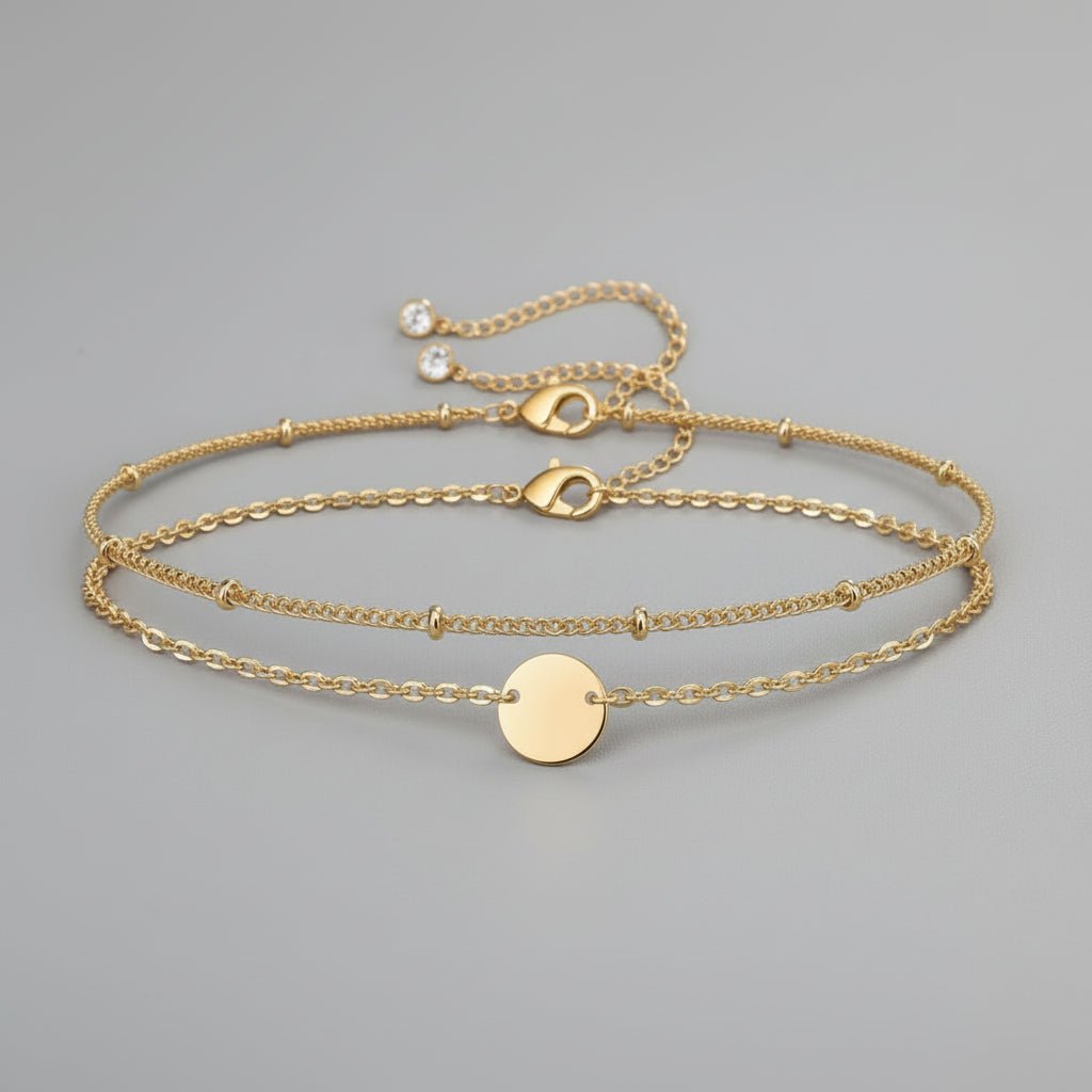14K Gold Layered Bracelet - Adjustable Dainty Chain Bracelet for Women - Hippopotamus Barn