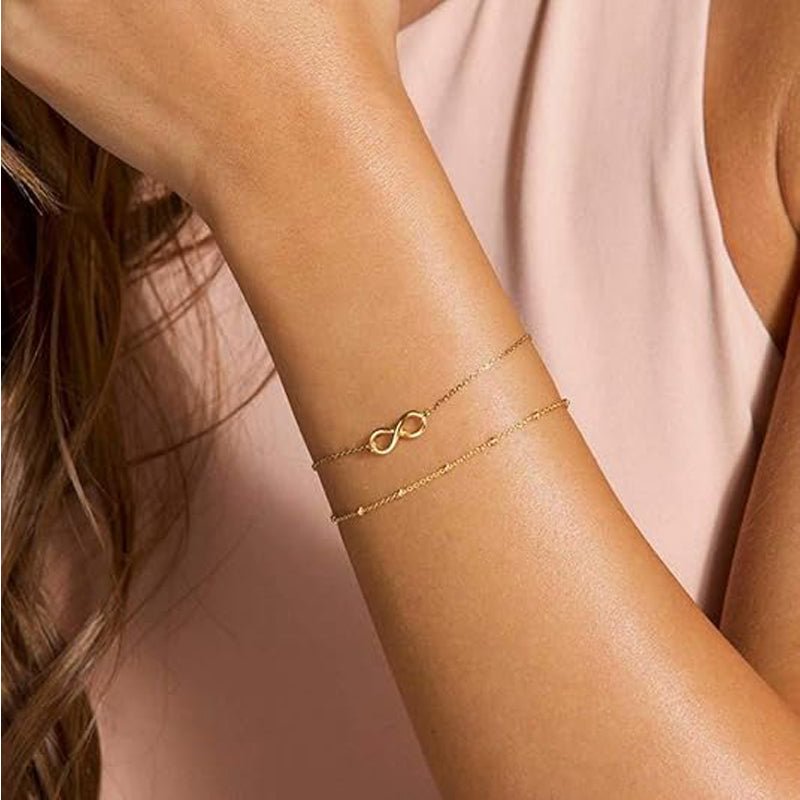 14K Gold Layered Bracelet - Adjustable Dainty Chain Bracelet for Women - Hippopotamus Barn