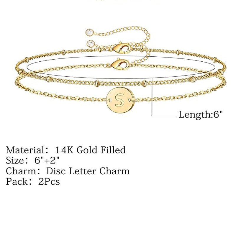 14K Gold Layered Bracelet - Adjustable Dainty Chain Bracelet for Women - Hippopotamus Barn