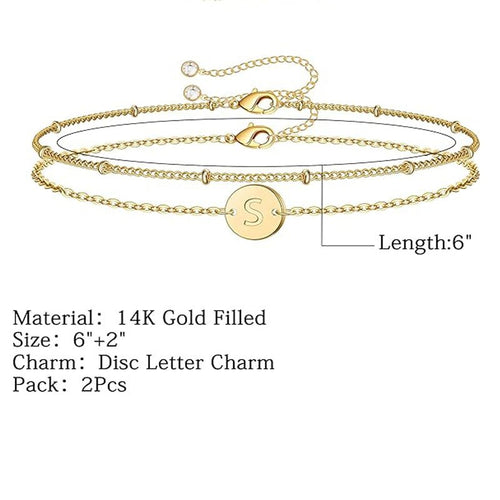 14K Gold Layered Bracelet - Adjustable Dainty Chain Bracelet for Women - Hippopotamus Barn