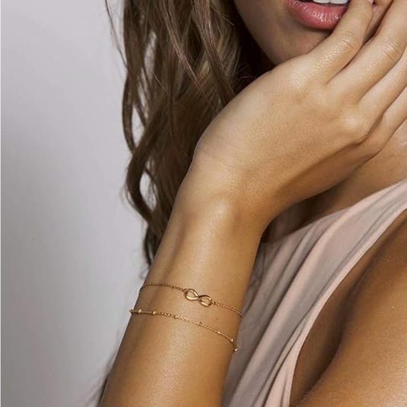 14K Gold Layered Bracelet - Adjustable Dainty Chain Bracelet for Women - Hippopotamus Barn