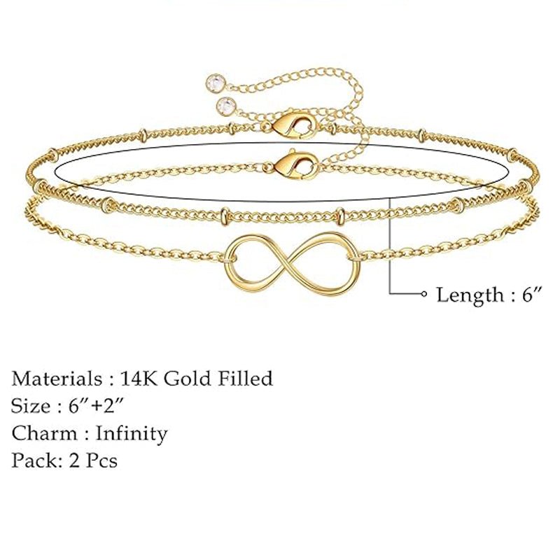 14K Gold Layered Bracelet - Adjustable Dainty Chain Bracelet for Women - Hippopotamus Barn