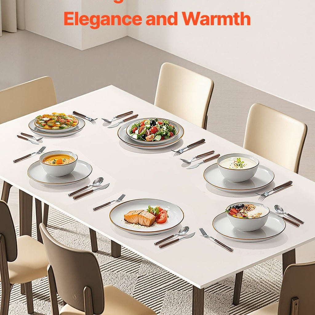 18 - Piece White Dinnerware Set - Ceramic Plates & Bowls Service for 6 - Hippopotamus Barn