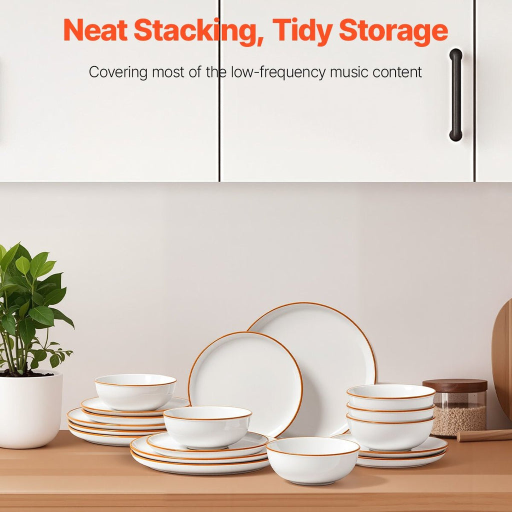 18 - Piece White Dinnerware Set - Ceramic Plates & Bowls Service for 6 - Hippopotamus Barn