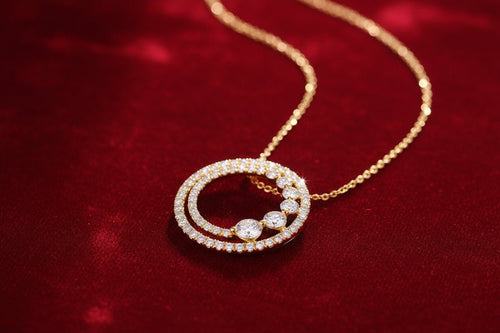 18K Gold Diamond Round Pendant Necklace – Rose Gold & Yellow Gold | O - Chain, 41–50cm - Hippopotamus Barn