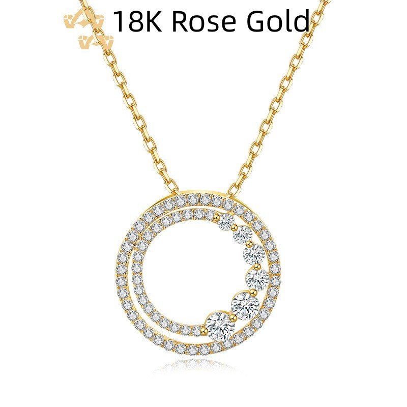 18K Gold Diamond Round Pendant Necklace – Rose Gold & Yellow Gold | O - Chain, 41–50cm - Hippopotamus Barn