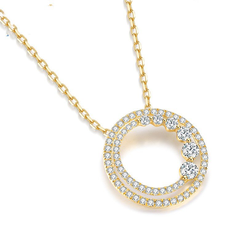 18K Gold Diamond Round Pendant Necklace – Rose Gold & Yellow Gold | O - Chain, 41–50cm - Hippopotamus Barn