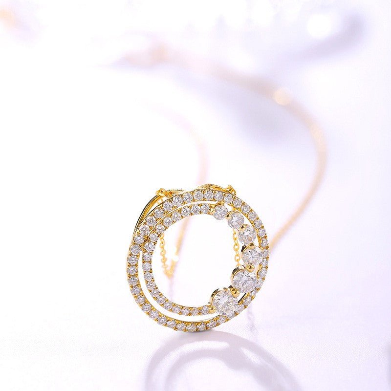 18K Gold Diamond Round Pendant Necklace – Rose Gold & Yellow Gold | O - Chain, 41–50cm - Hippopotamus Barn