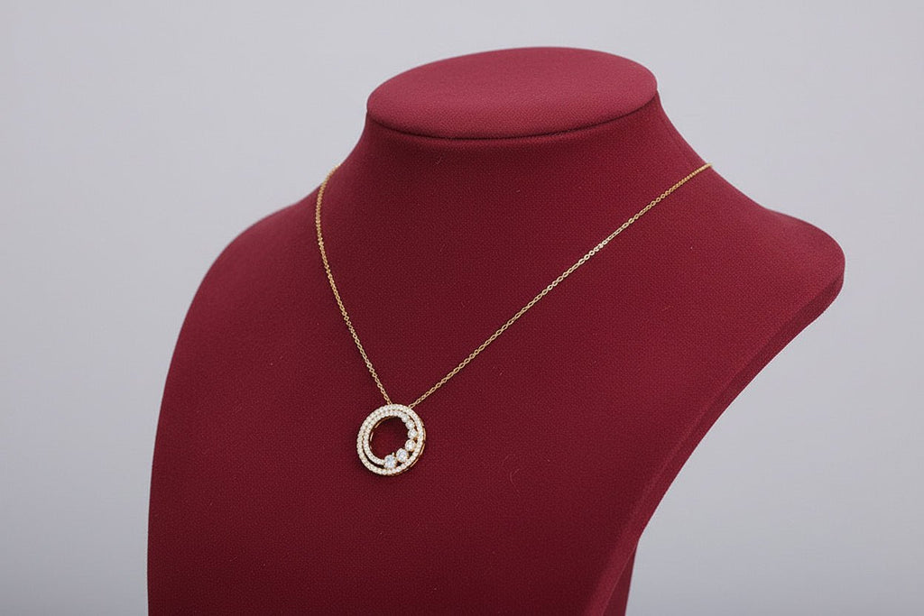 18K Gold Diamond Round Pendant Necklace – Rose Gold & Yellow Gold | O - Chain, 41–50cm - Hippopotamus Barn