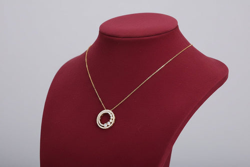 18K Gold Diamond Round Pendant Necklace – Rose Gold & Yellow Gold | O - Chain, 41–50cm - Hippopotamus Barn