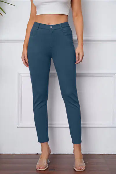 Essential Stretchy Stitch Pants | High-Rise Slim Fit Trousers