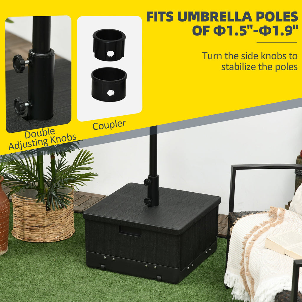 3 - in - 1 Patio Umbrella Base Stand with Wheels | Coffee Table & Flower Box Planter | 175 lbs Sand Weight | Black - Hippopotamus Barn