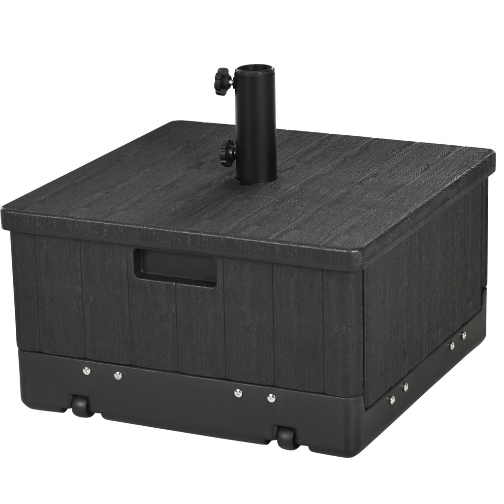 3 - in - 1 Patio Umbrella Base Stand with Wheels | Coffee Table & Flower Box Planter | 175 lbs Sand Weight | Black - Hippopotamus Barn
