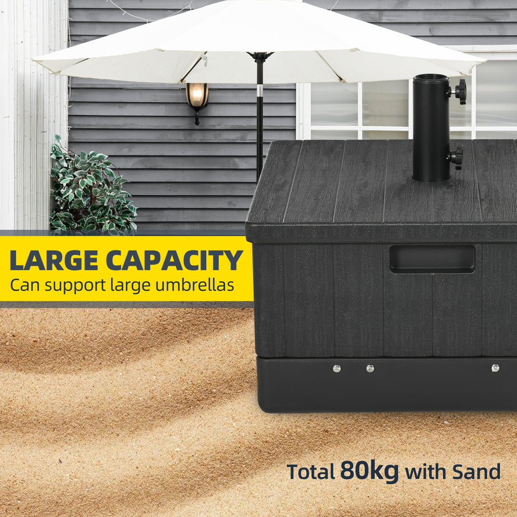 3 - in - 1 Patio Umbrella Base Stand with Wheels | Coffee Table & Flower Box Planter | 175 lbs Sand Weight | Black - Hippopotamus Barn