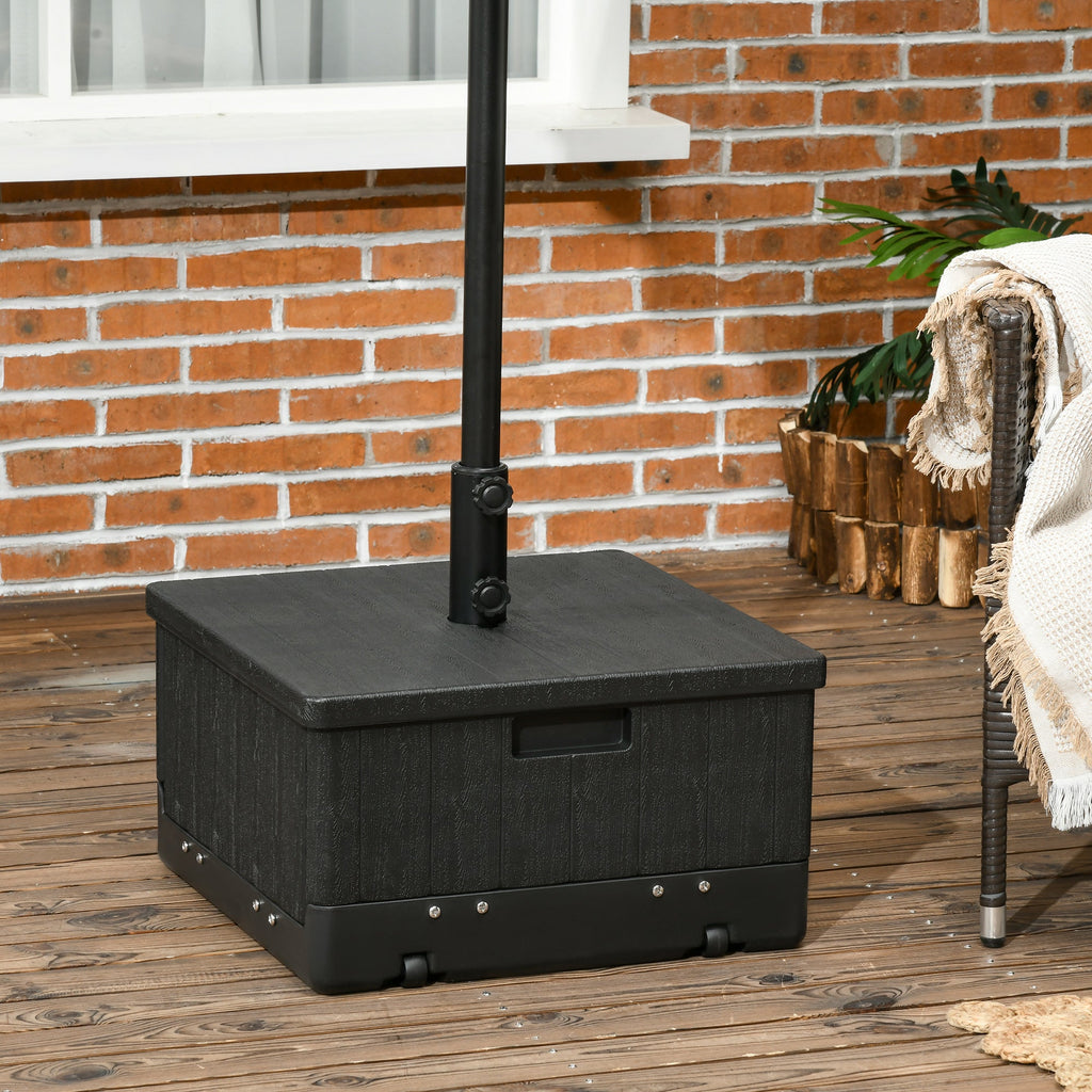 3 - in - 1 Patio Umbrella Base Stand with Wheels | Coffee Table & Flower Box Planter | 175 lbs Sand Weight | Black - Hippopotamus Barn