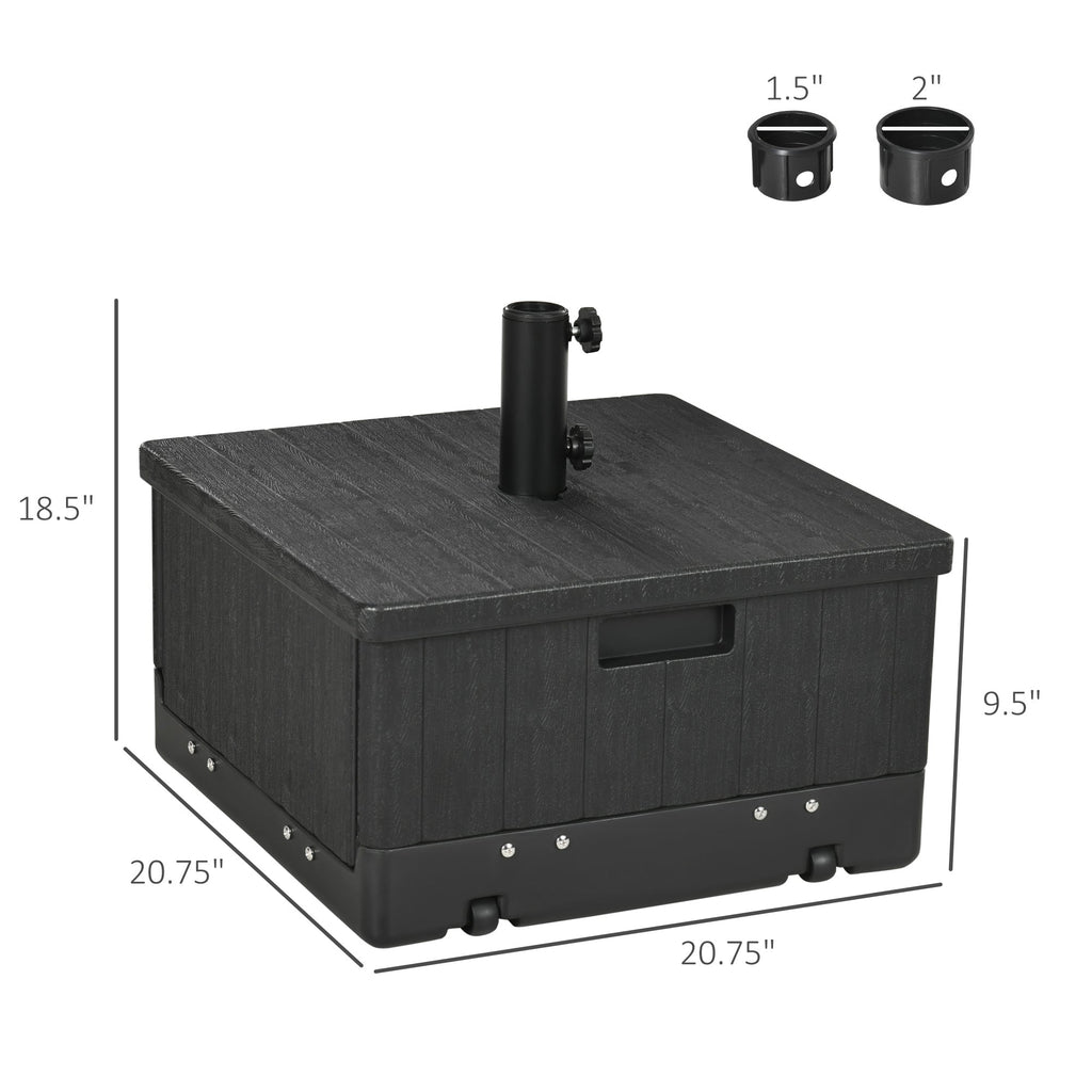 3 - in - 1 Patio Umbrella Base Stand with Wheels | Coffee Table & Flower Box Planter | 175 lbs Sand Weight | Black - Hippopotamus Barn