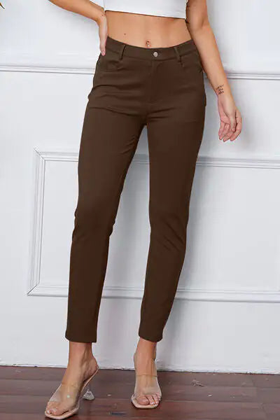 Essential Stretchy Stitch Pants | High-Rise Slim Fit Trousers