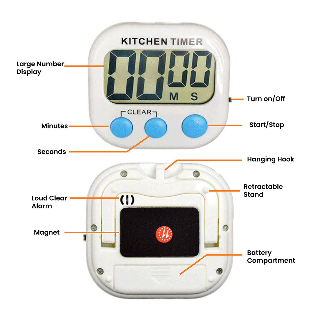 Heavy-Duty Fire-Resistant Digital Kitchen Timer – Magnetic Commercial Grade BBQ & Baking Clock