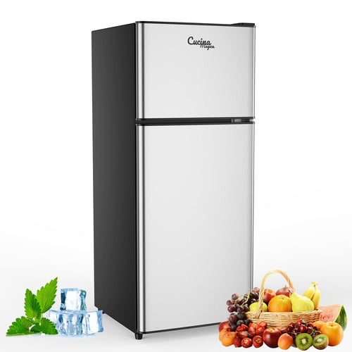 4.5 Cu Ft Mini Fridge with 2 Doors – 7 - Level Thermostat, LED Light | Bedroom, Dorm & Office - Hippopotamus Barn