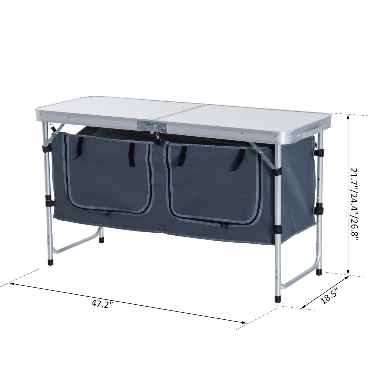 Lightweight Camping Table | Adjustable Height, Folding Picnic Table with Organizer & Carry Handle | White - Hippopotamus Barn