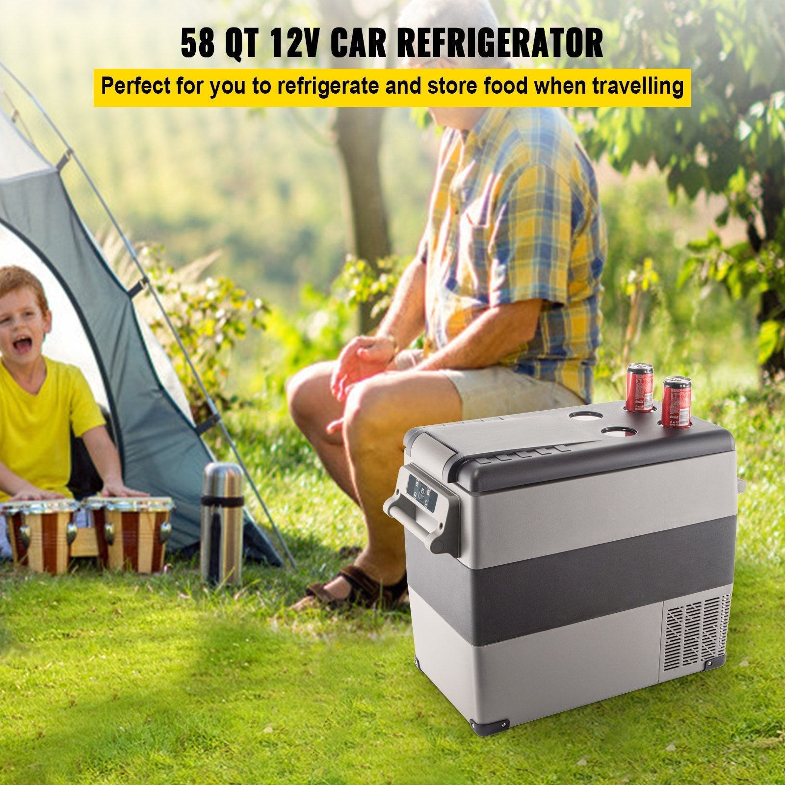 58 Quart Portable Car Refrigerator – 12V Dual Zone Compressor Fridge for Car, RV, Camping & Home - Hippopotamus Barn