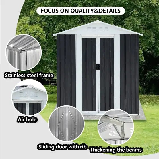 5x3 Small Metal Garden Shed – Weatherproof Galvanized Steel, Lockable Tool Storage for Patios & Balconies - Hippopotamus Barn