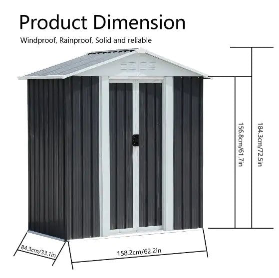 5x3 Small Metal Garden Shed – Weatherproof Galvanized Steel, Lockable Tool Storage for Patios & Balconies - Hippopotamus Barn