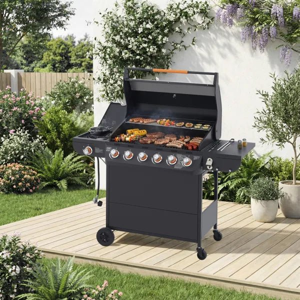 6 Burner Gas Grill with Side Burner - 72000 BTU Stainless Steel Propane BBQ Grill - Hippopotamus Barn