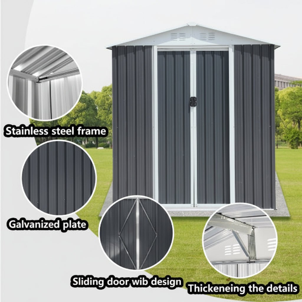 6 x 4 Ft Outdoor Storage Shed – Aluminum Alloy Frame, Apex Roof | Gray & White | Garden, Patio, Backyard - Hippopotamus Barn
