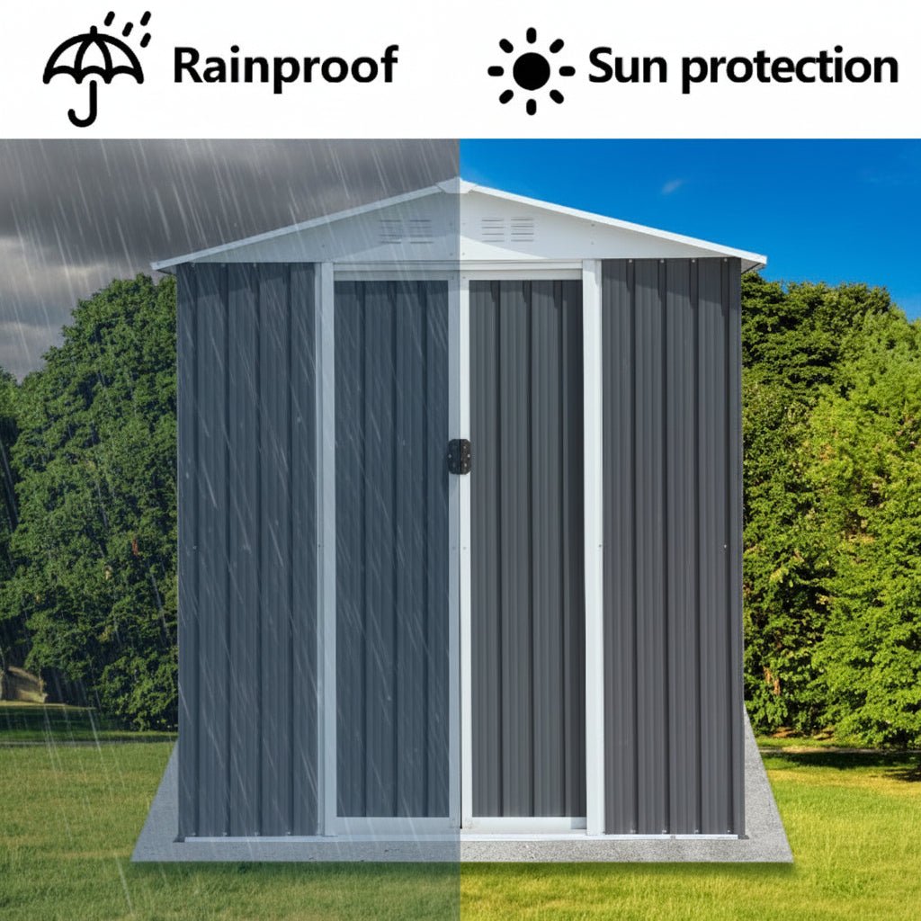 6 x 4 Ft Outdoor Storage Shed – Aluminum Alloy Frame, Apex Roof | Gray & White | Garden, Patio, Backyard - Hippopotamus Barn