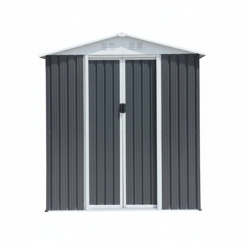 6 x 4 Ft Outdoor Storage Shed – Aluminum Alloy Frame, Apex Roof | Gray & White | Garden, Patio, Backyard - Hippopotamus Barn