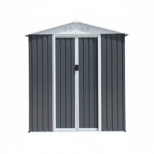 6 x 4 Ft Outdoor Storage Shed – Aluminum Alloy Frame, Apex Roof | Gray & White | Garden, Patio, Backyard - Hippopotamus Barn