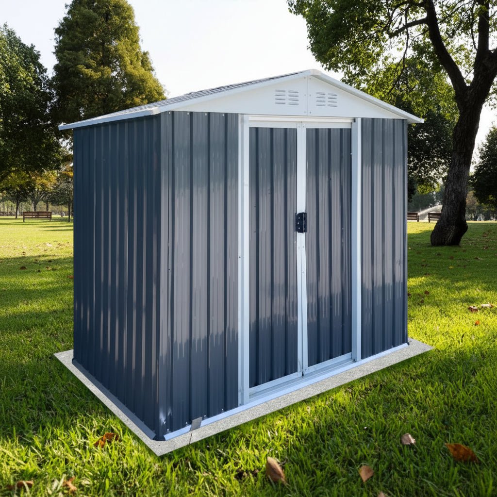 6 x 4 Ft Outdoor Storage Shed – Aluminum Alloy Frame, Apex Roof | Gray & White | Garden, Patio, Backyard - Hippopotamus Barn