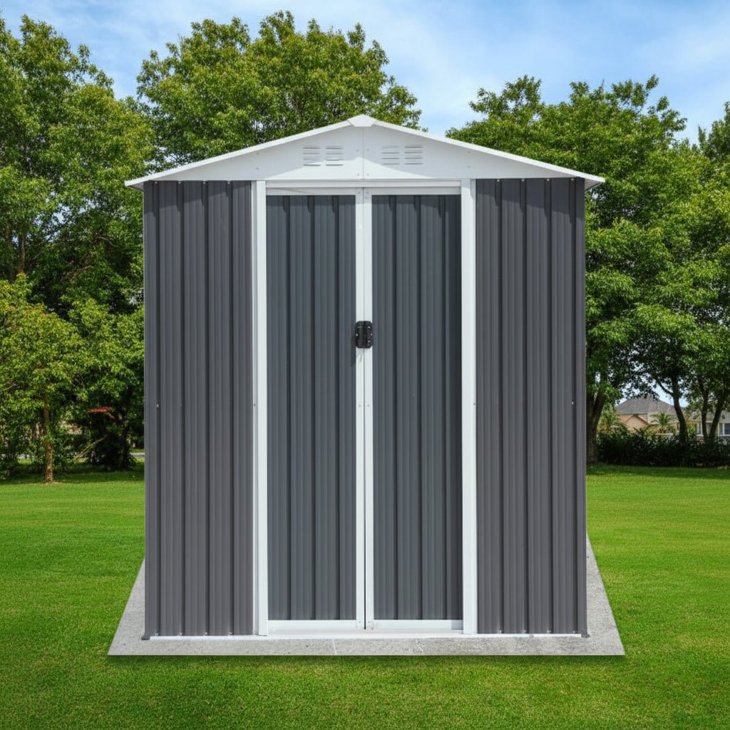 6 x 4 Ft Outdoor Storage Shed – Aluminum Alloy Frame, Apex Roof | Gray & White | Garden, Patio, Backyard - Hippopotamus Barn
