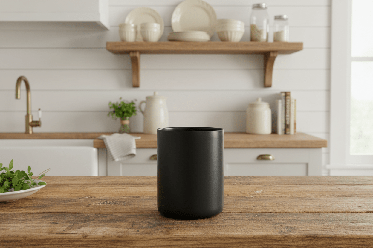6.6" Matte Black Ceramic Utensil Holder – Large Modern Crock for Farmhouse Kitchen Decor - Hippopotamus Barn
